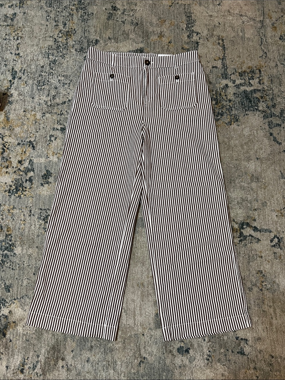 NWT SZ 10 Palmer High Rise Brown/White Stripped Pant